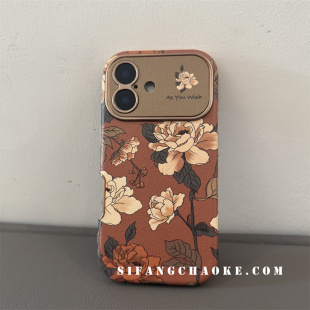 复古花朵初秋大视窗适用iPhone17Promax手机壳15 16Pro壳16P套简约14ProMax百搭
