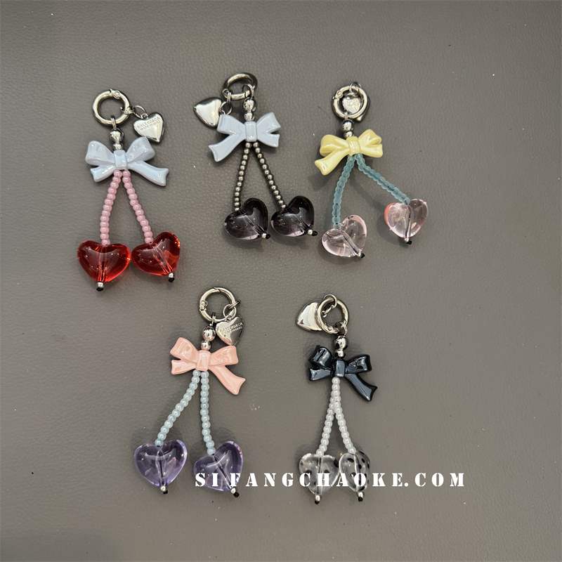 樱桃爱心水晶波点透色车钥匙扣链条手机壳挂饰饰品链条