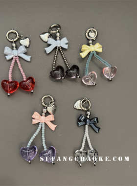樱桃爱心水晶波点透色车钥匙扣链条手机壳挂饰饰品链条