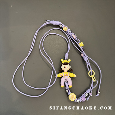 香芋紫多妹卡通手机壳链条斜挂包包挂件耳机套挂饰背包手绳