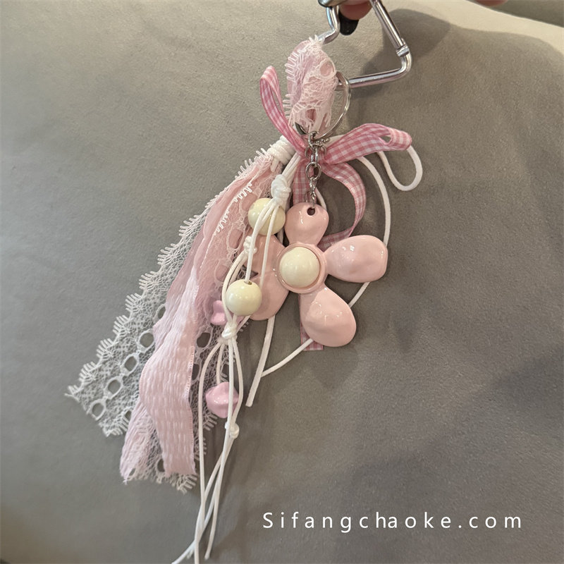 韩国ins风芭蕾舞鞋车钥匙扣手机链背包车包挂件饰品绳花朵创意