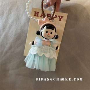 劈叉多美少女心围裙车钥匙扣手机壳书包挂链挂绳创意情侣挂链