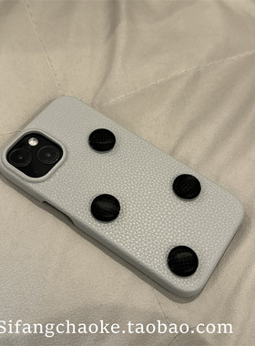 浅蓝色皮质立体圆形适用iPhone15Pro手机壳16Promax防摔硬壳14/13P百搭13壳11/11Pro套