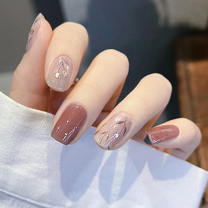 【复古小花】免烤美甲贴纸半透奶咖色防水指甲贴纸贴片凝胶穿戴甲,彩妆/香水/美妆工具,美甲工具,淘宝优惠券,粉丝福利购,淘宝优惠卷