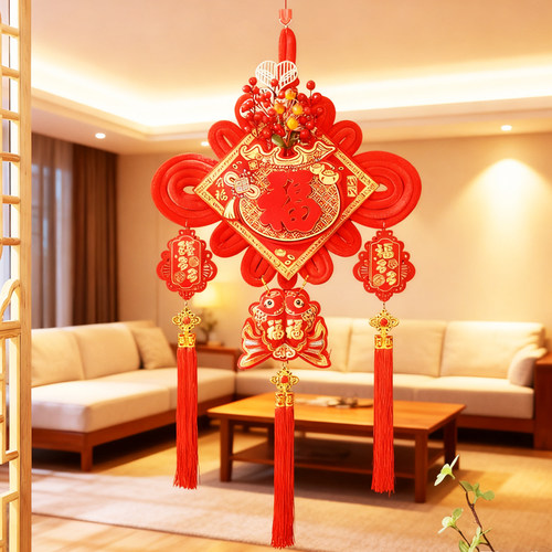 2026新款客厅玄关中国结挂件新年镇宅福字门上入户门电视两边装饰