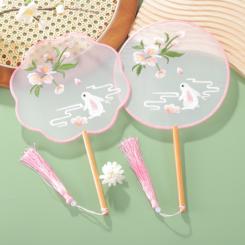 机绣透明团扇仿苏绣工艺