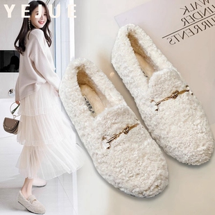 【羊羔毛】毛毛鞋女外穿2023新款冬季百搭豆豆鞋加绒软底舒适女鞋