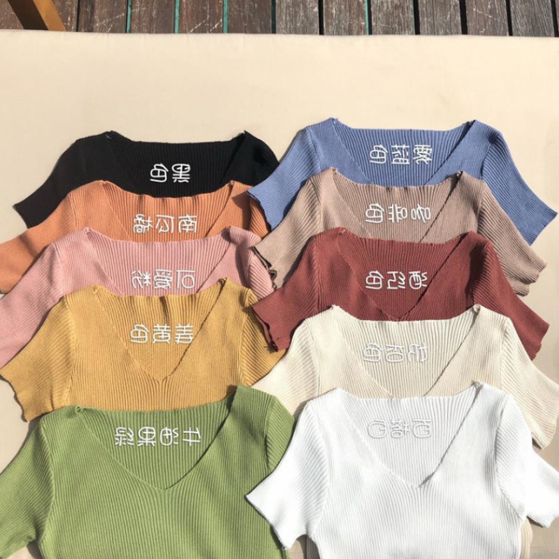 夏装韩版chic修身显瘦V领打底衫复古短袖T恤百搭针织衫学生上衣女|msdalam kategori adat peribadi/Design Services/DIY, beg pakaian adat, Pakaian adat, pakaian/pakaian seragam/perkhidmatan perniagaan disesuaikan - dari Buy2taobao.com untuk memberikan perkhidmatan ejen Taobao profesional membeli