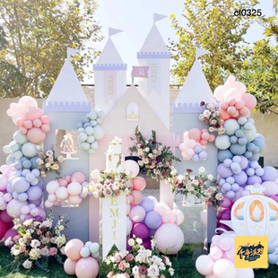 粉紫色系城堡城门kt板背景装 饰布置气球底座支架实物材料包0325