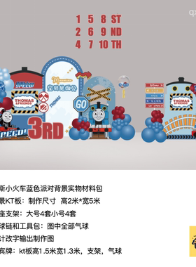 托马斯小火车蓝色生日派对背景kt板气球实物支架迎宾牌材料包0935