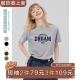 字母上衣纯棉半袖 t恤女显瘦夏季 夏衣服 复古灰色正肩短袖 棉牵美式