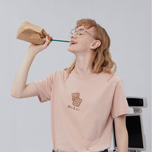 棉牵夏季薄款正肩显瘦上衣日系卡通藕粉色t恤女短袖纯棉半袖体恤
