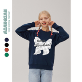 宽松套头衫 棉牵复古藏青色潮牌卫衣女圆领无帽长袖 上衣秋季 外套潮