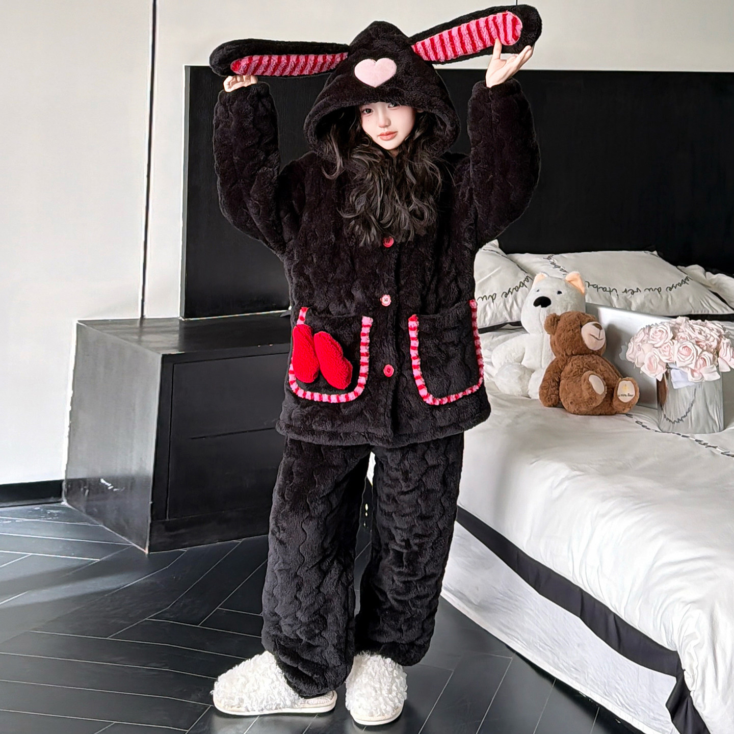 女童睡衣加绒加厚洋气珊瑚绒套装