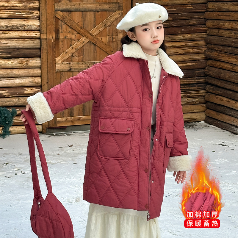 女童棉服冬季中长款加厚保暖棉袄