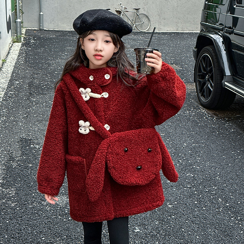 女童冬装外套儿童加绒毛毛新年服