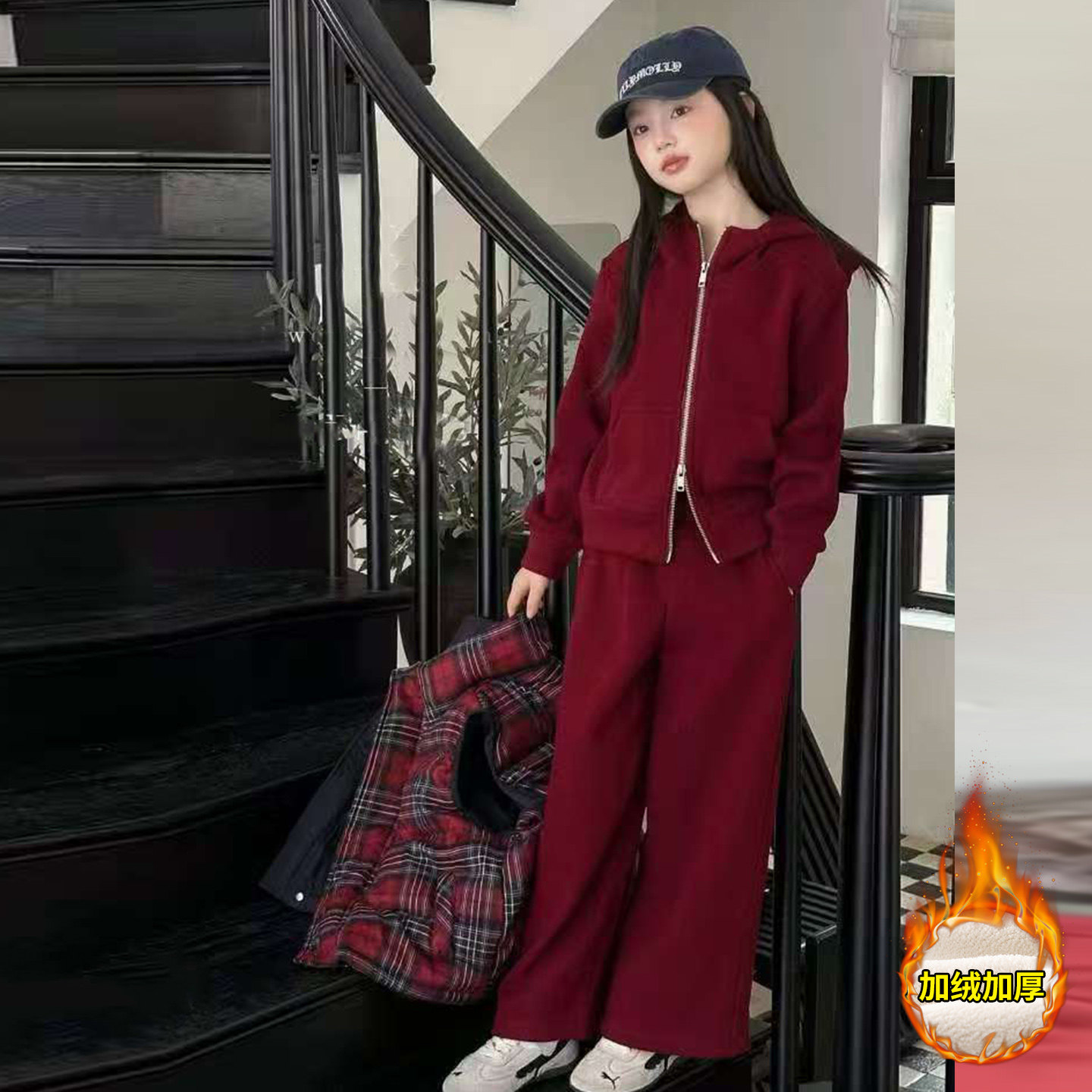 女童套装冬季加绒加厚休闲运动服