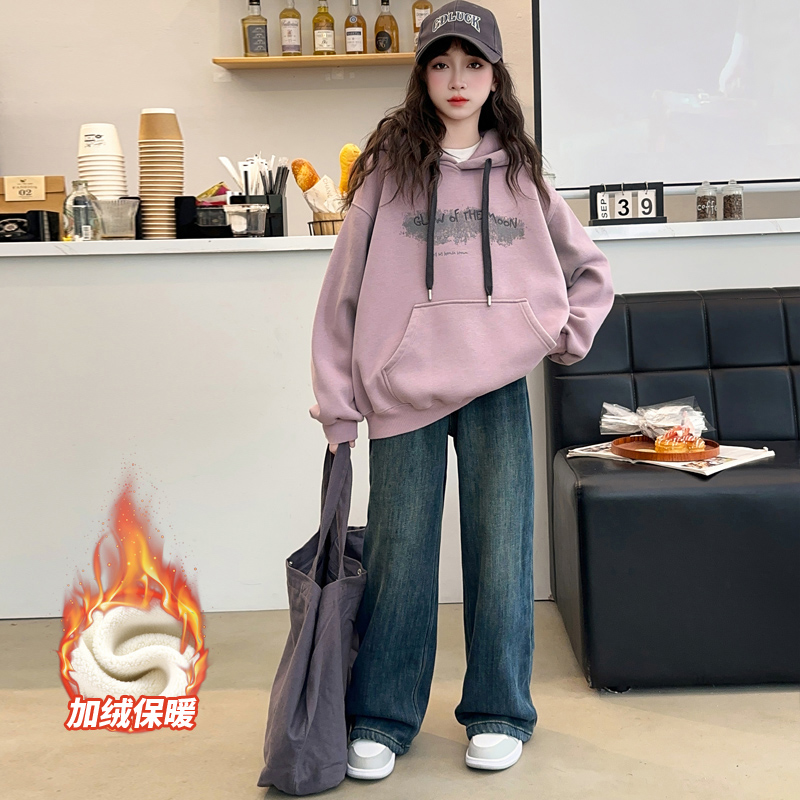 女童加绒卫衣儿童加厚连帽上衣