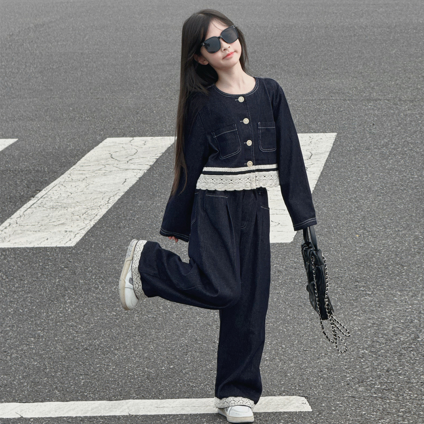 女童牛仔套装秋季洋气时髦两件套