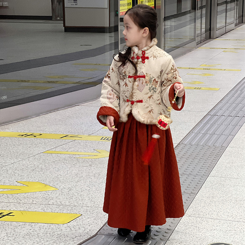女童套装秋冬马面裙汉服新年衣服