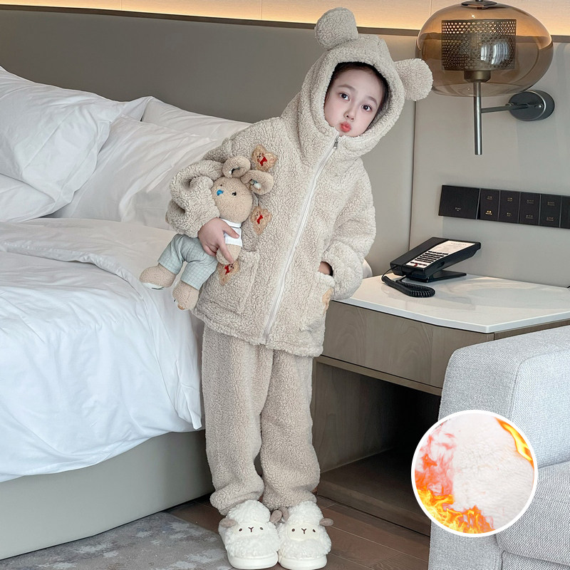 女童睡衣2025新款冬加厚儿童家居服冬季加绒女大童套装保暖居家服