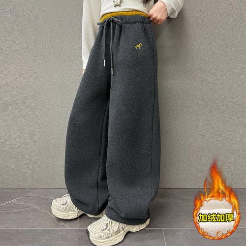 女童加绒裤子冬装儿童阔腿弯刀裤