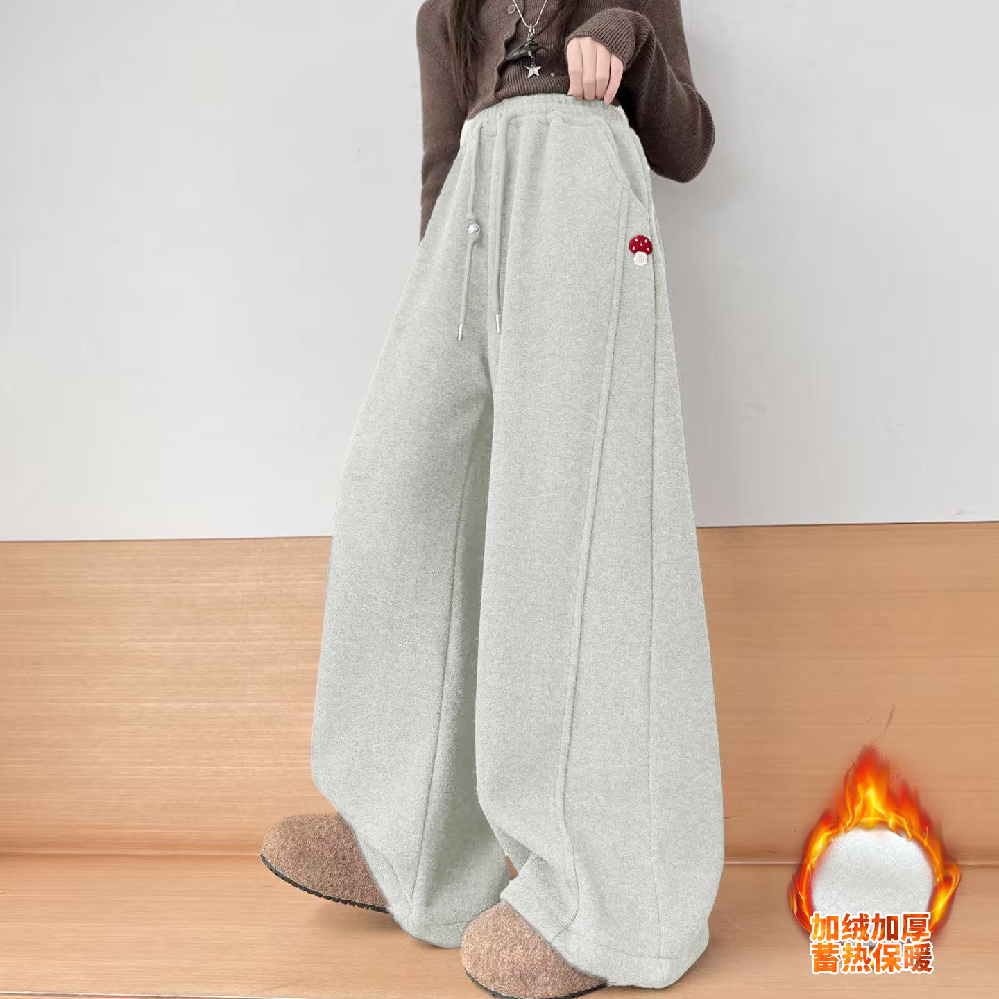 女童加绒裤子冬季儿童糯米运动裤