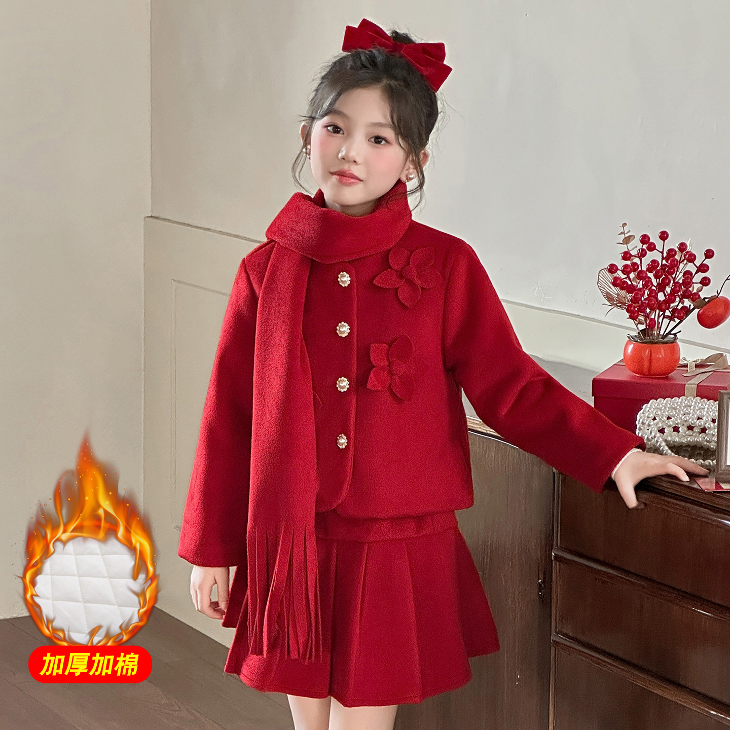 女童连衣裙冬季夹棉加厚新年衣服