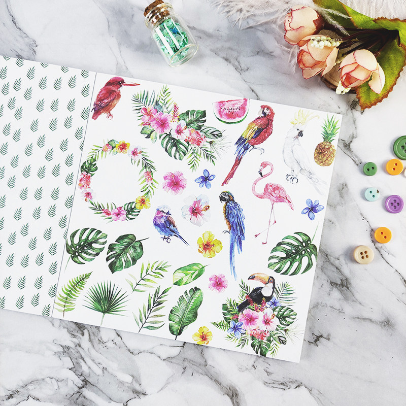 E006 빅 브랜드 CC 핸드북 소재 종이 배경 종이 콜라주 수제 열대 식물 꽃 거북이 잎 무료 배송