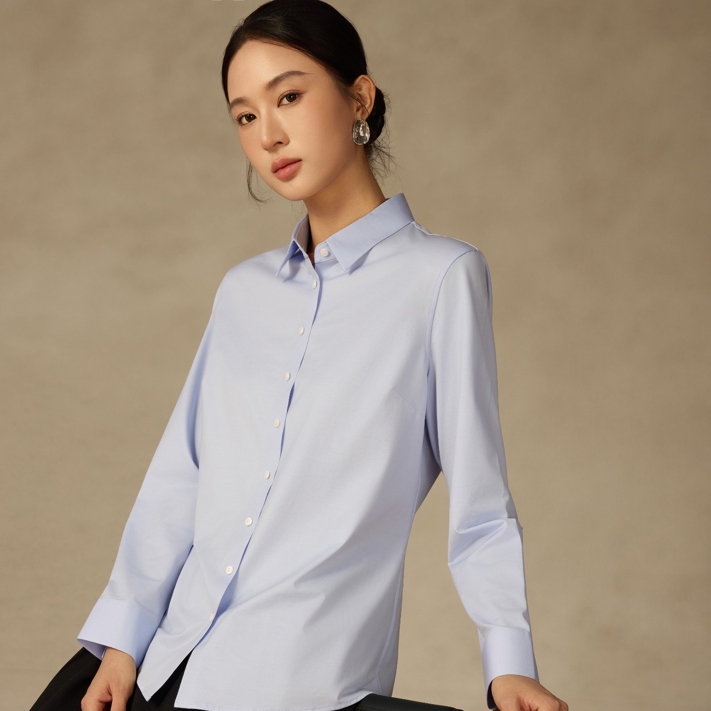 Degre Zero长袖衬衫女士修身版舒适抗菌衬衣高端匹马棉长衬晴空蓝