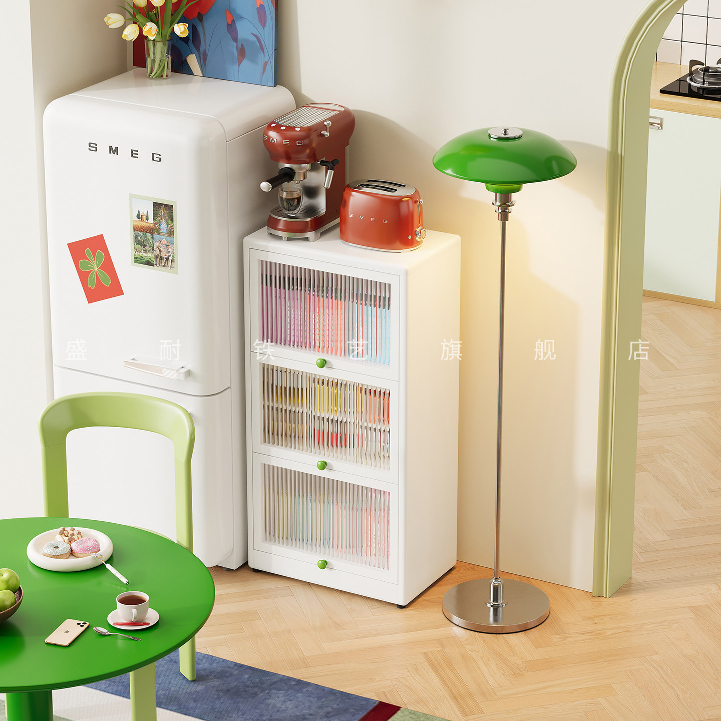 钢制小户型餐边柜储物柜落地带门防尘多功能茶水柜铁皮置物收纳柜