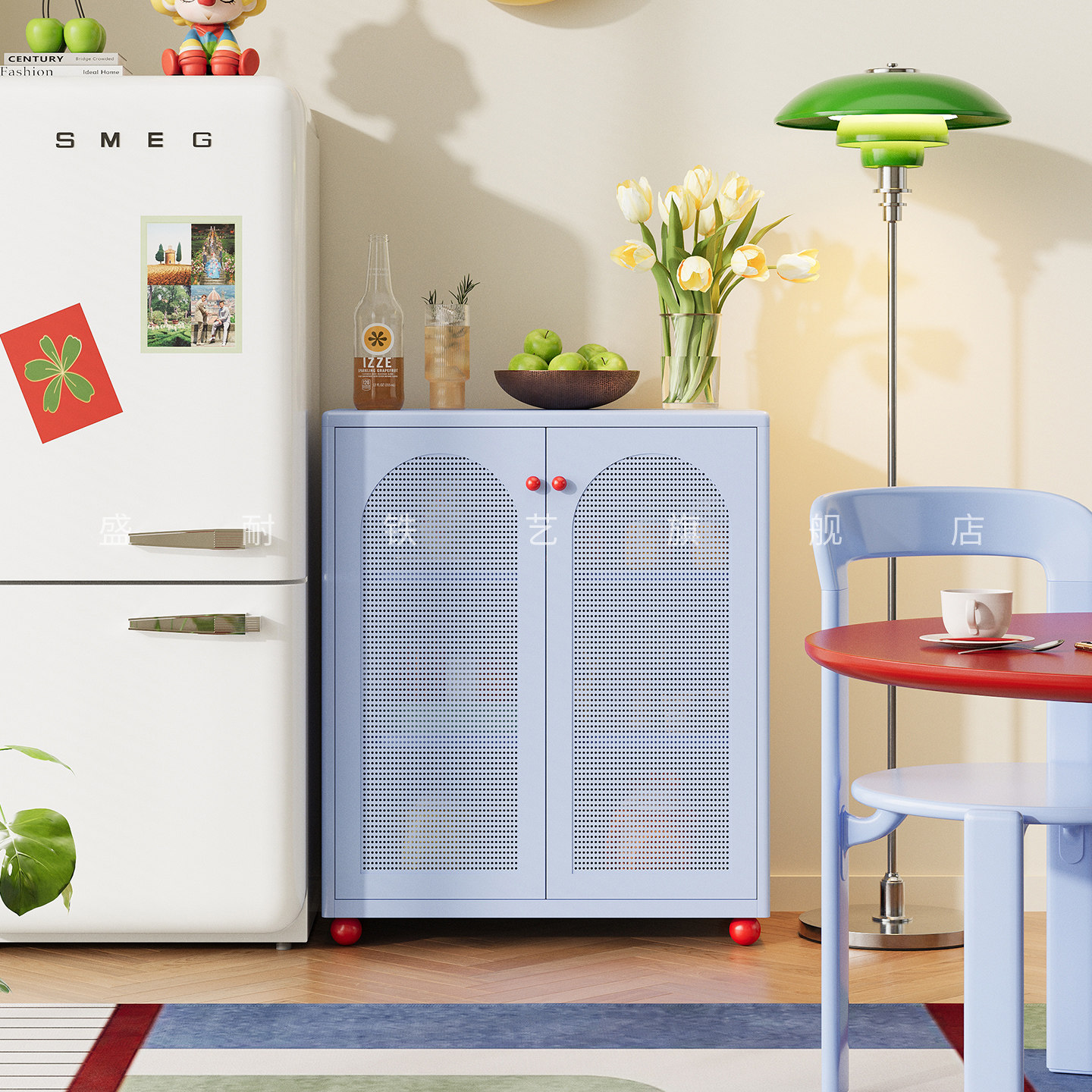 多功能金属餐边柜客厅咖啡柜靠墙一体储物柜小户型家用铁艺置物架