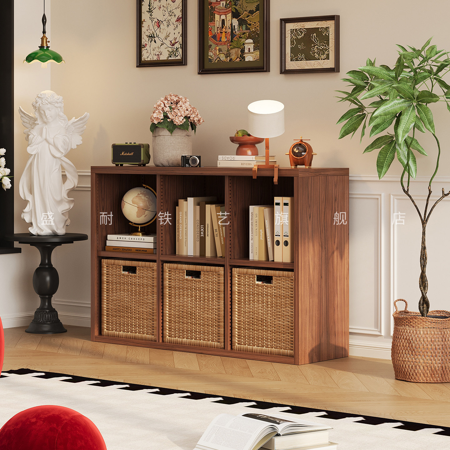 钢制格子柜书架家用落地置物架铁艺环保无甲醛自由组合书柜储物柜