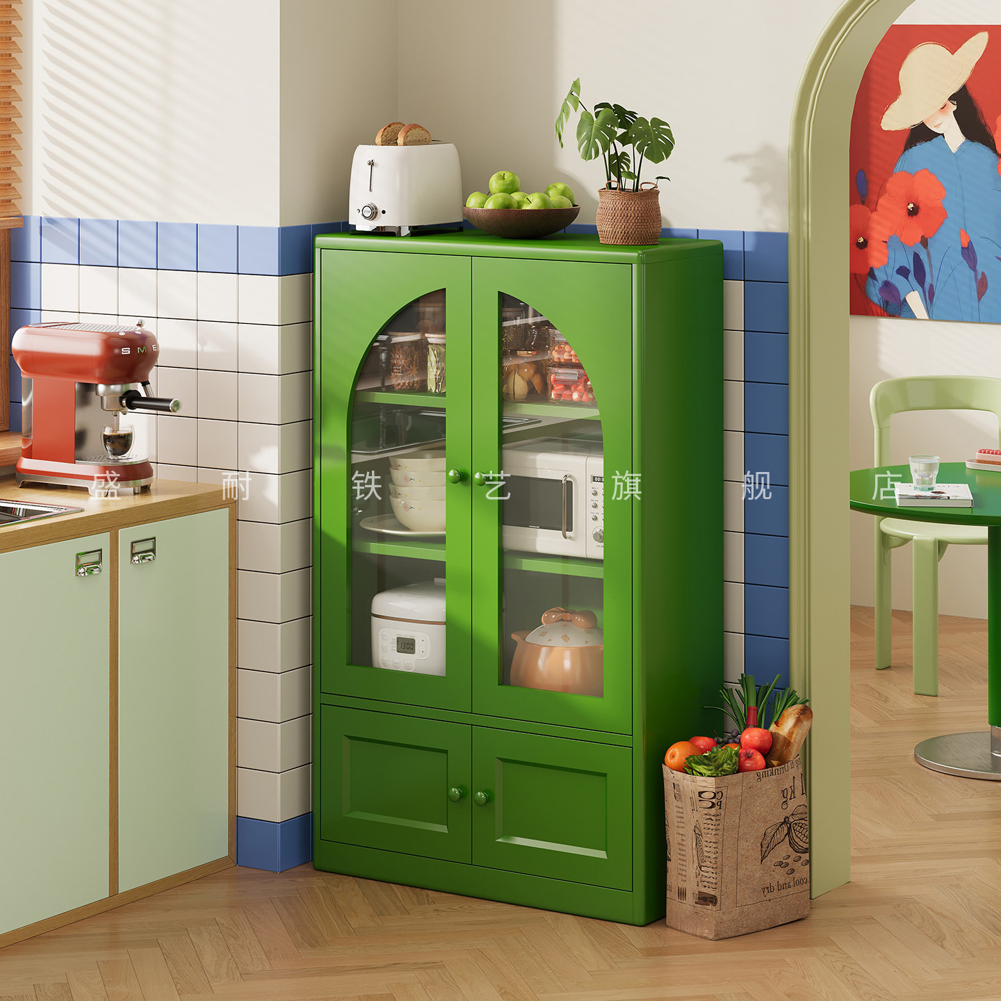 创意新款金属餐边柜多功能收纳客厅边柜置物柜橱柜家用厨房置物柜