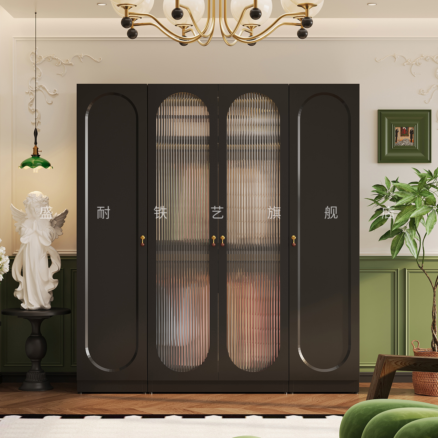 复古风金属衣柜家用卧室储物柜子