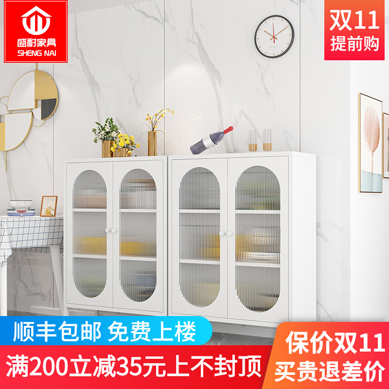 极简铁艺餐边柜玻璃茶水柜边柜简约现代家用客厅储物柜零食收纳柜