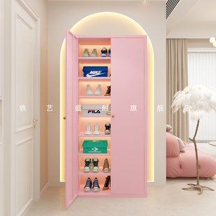 鞋柜高立式家用门口高鞋柜大容量小户型多层隔板对开门铁艺收纳柜