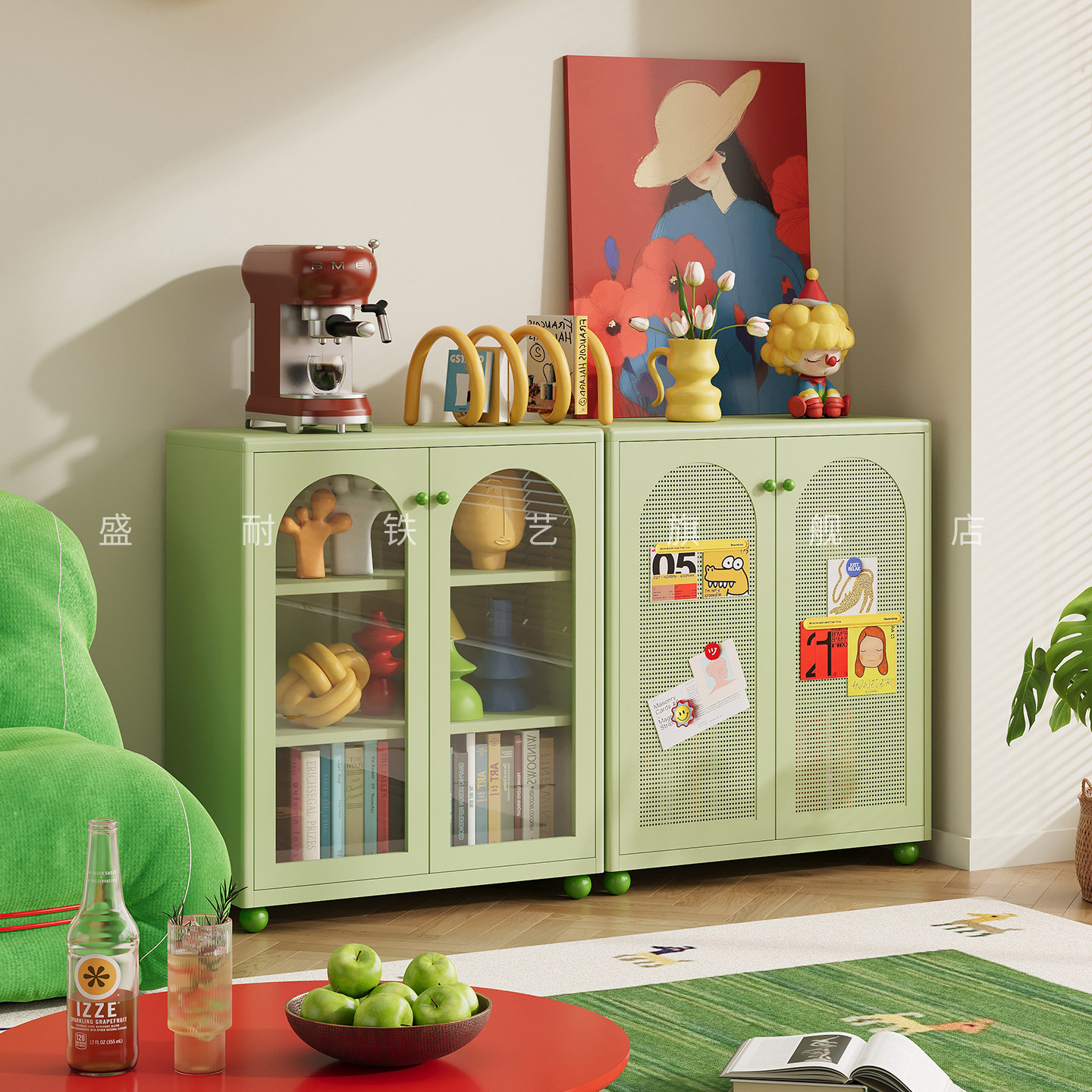 中古风钢制书架小户型客厅多层储物收纳柜墙边多功能书柜置物架子