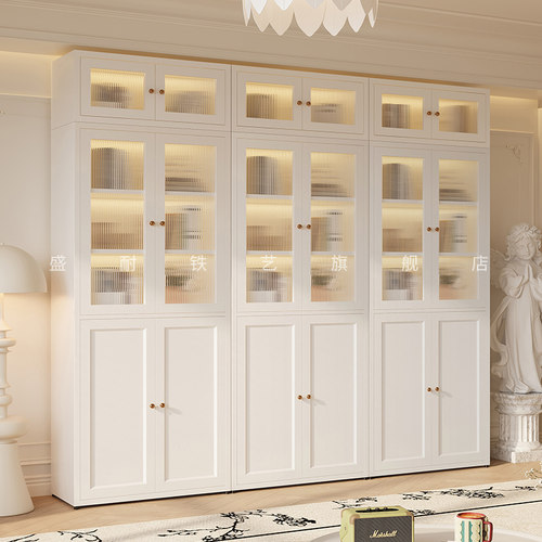 书柜落地铁艺书架带门