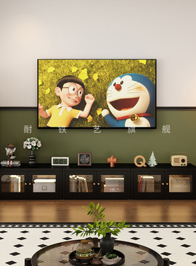 无甲醛书柜矮柜落地书架黑色复古格子组合柜边柜收纳电视柜置物架