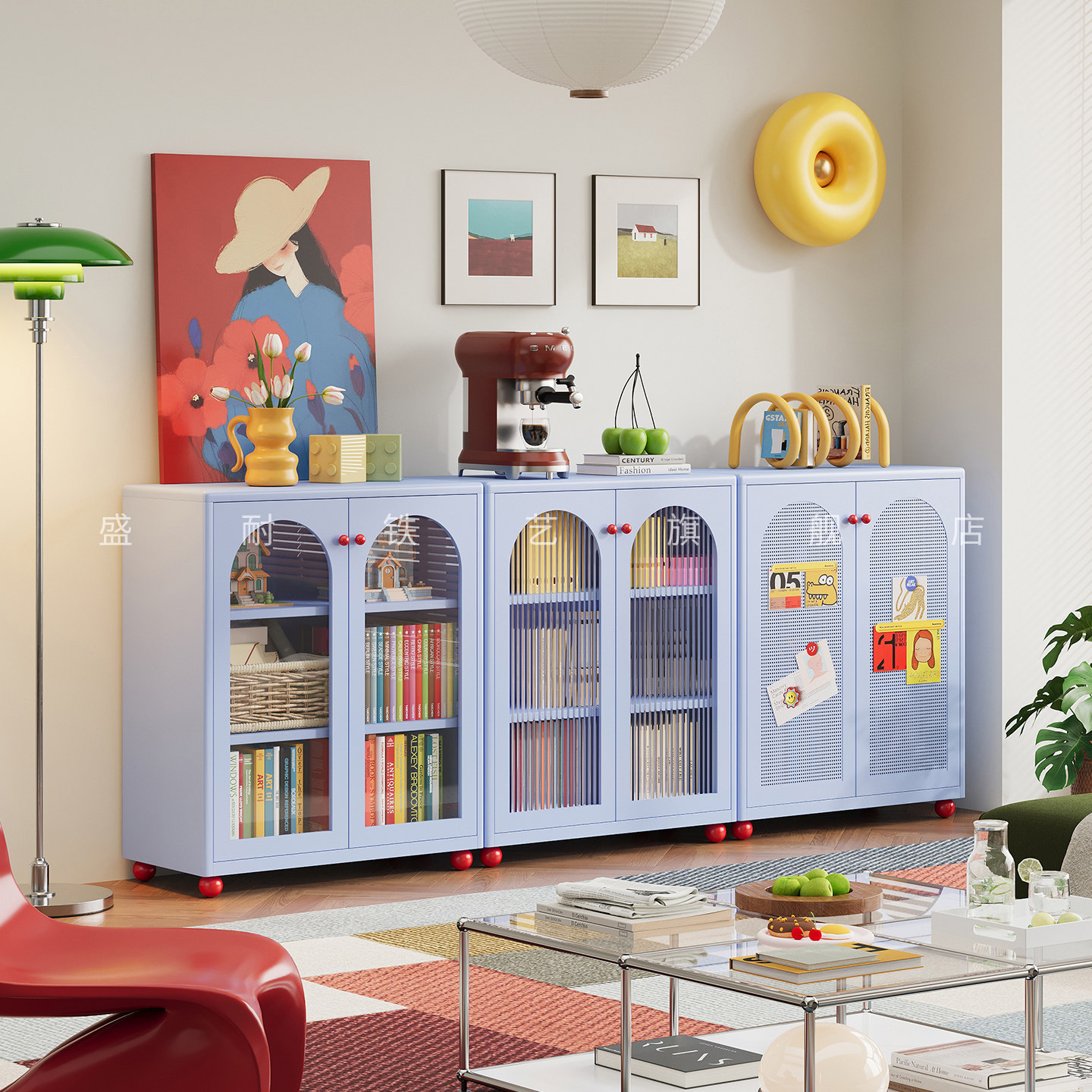 学生创意金属书架儿童绘本架书房多功能墙边书柜矮柜铁皮柜储物柜