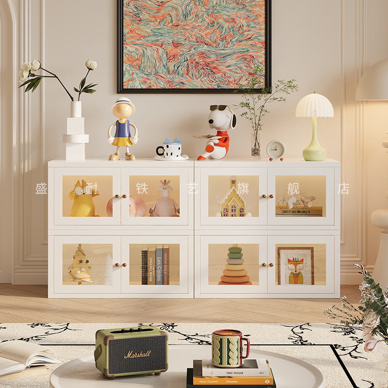 盛耐格子柜自由组合收纳柜储物柜简易落地玻璃带门组合小书架书柜