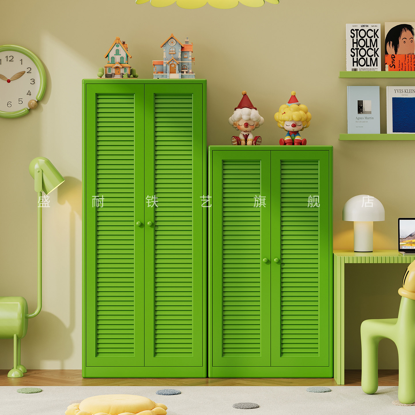 儿童房铁皮书柜书架中古风风成品客厅靠墙落地电视机旁边置物柜子