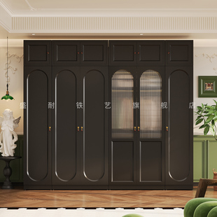 2026新款中古风钢制衣柜自由组合全挂式大衣橱家用卧室防尘收纳柜