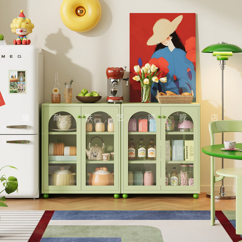 金属餐边柜靠墙一体铁艺储物柜