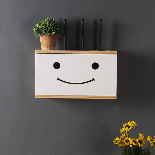 实木光猫电线插排免打孔收纳盒