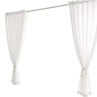 飘窗窗帘免打孔安装纱帘透光不透人白纱带杆一整套小窗户租房简易