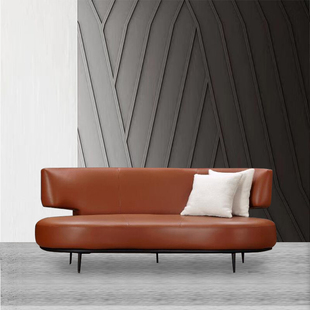 极简真皮沙发简约现代卧室客厅三人位弧形布艺沙发设计师 AF意式