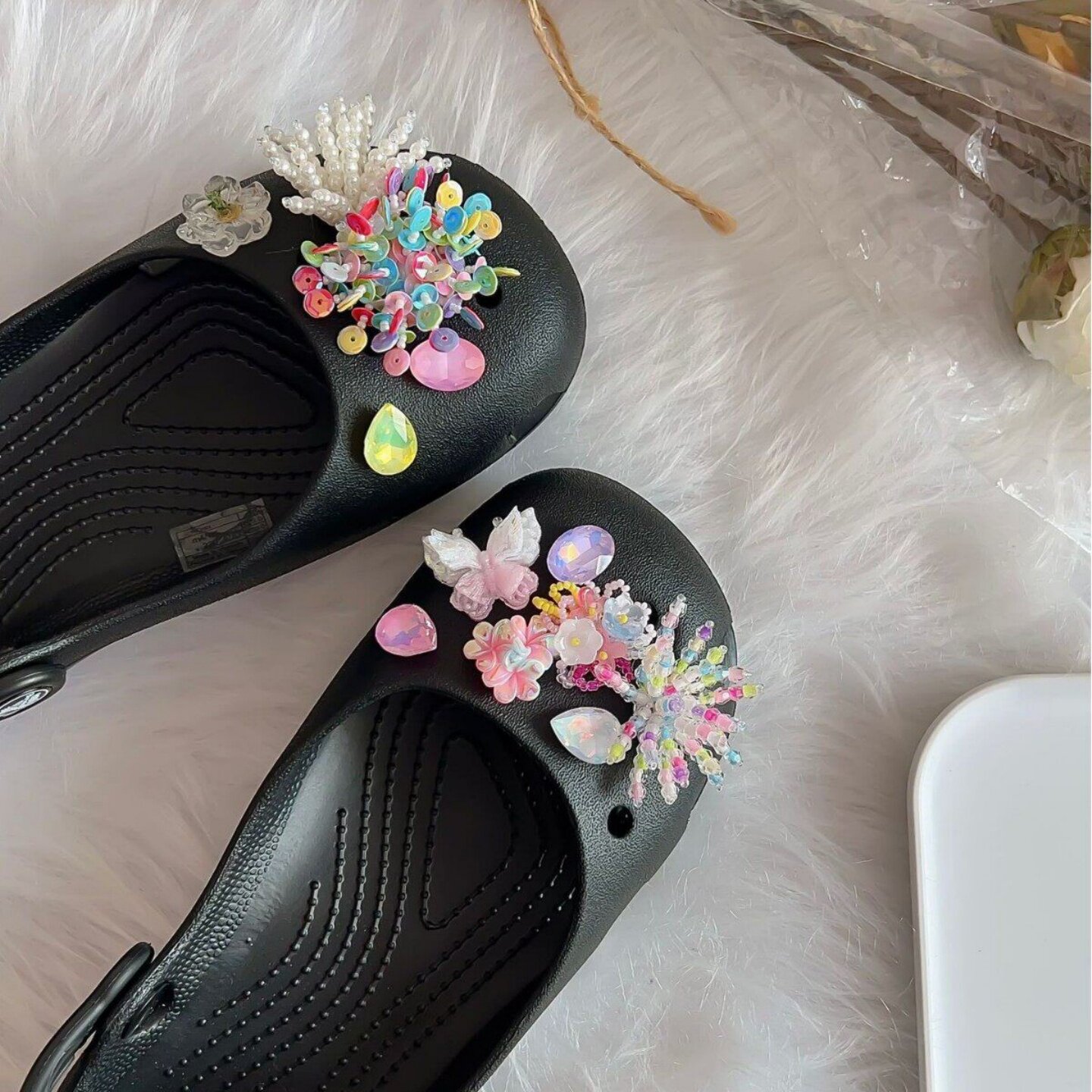 原创烟花洞洞鞋鞋花手工珍珠花朵