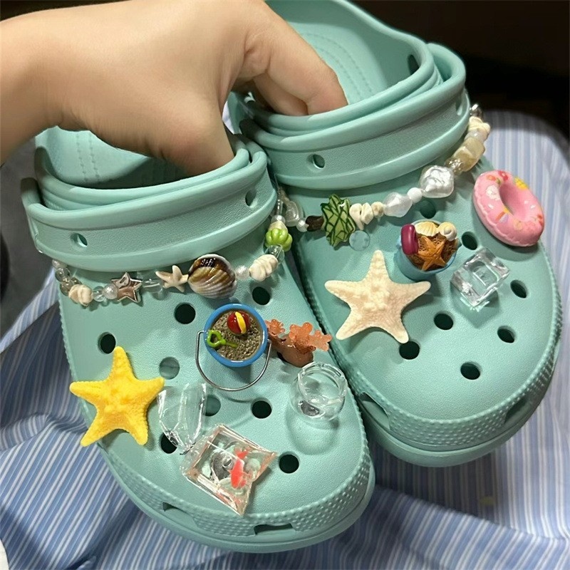 小红书同款洞洞鞋海星鞋花鞋扣